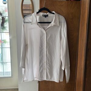 Claire France White Blouse With Pearl Embellished Collar Size 18